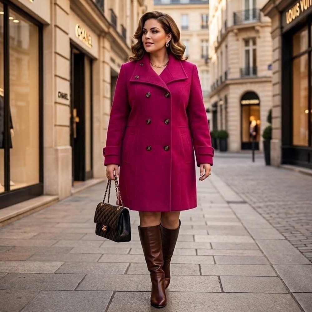 Jessica Pea Coat Womens 3X 24W Magenta Pink Double Breasted Coat Bright Career